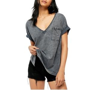 WANT YOU SIDE SLIT POCKET T-SHIRT IN DUSTED DENIM